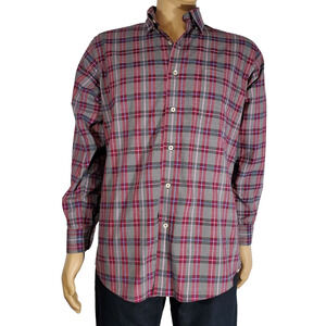 Sero By Forsyth Button Up Shirt Mens Med. Red Blue Non-Iron Tailored Fit Checks